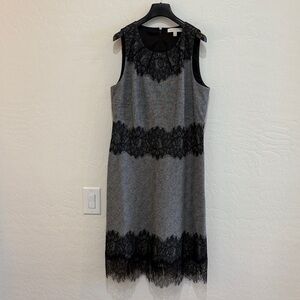 Etcetera Gray Midi Dress with Black Lace